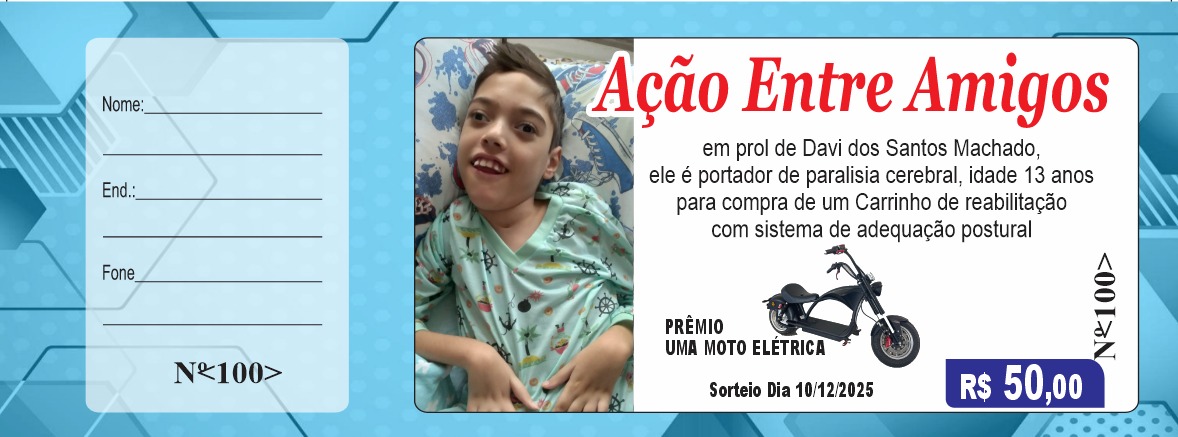 Campanha solidária busca ajudar o pequeno David com a compra de carrinho adaptado