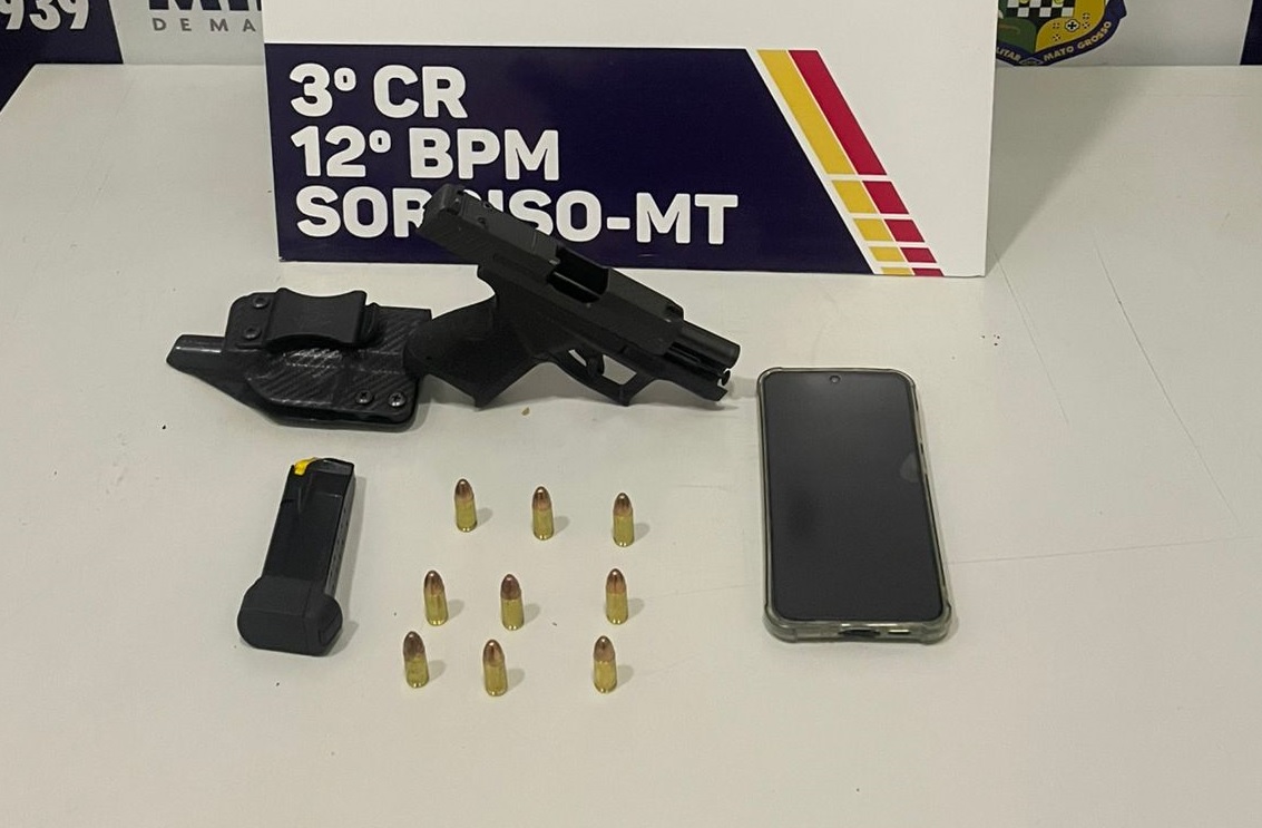 PM apreende arma de fogo e conduz CAC à delegacia por transporte irregular em Sorriso