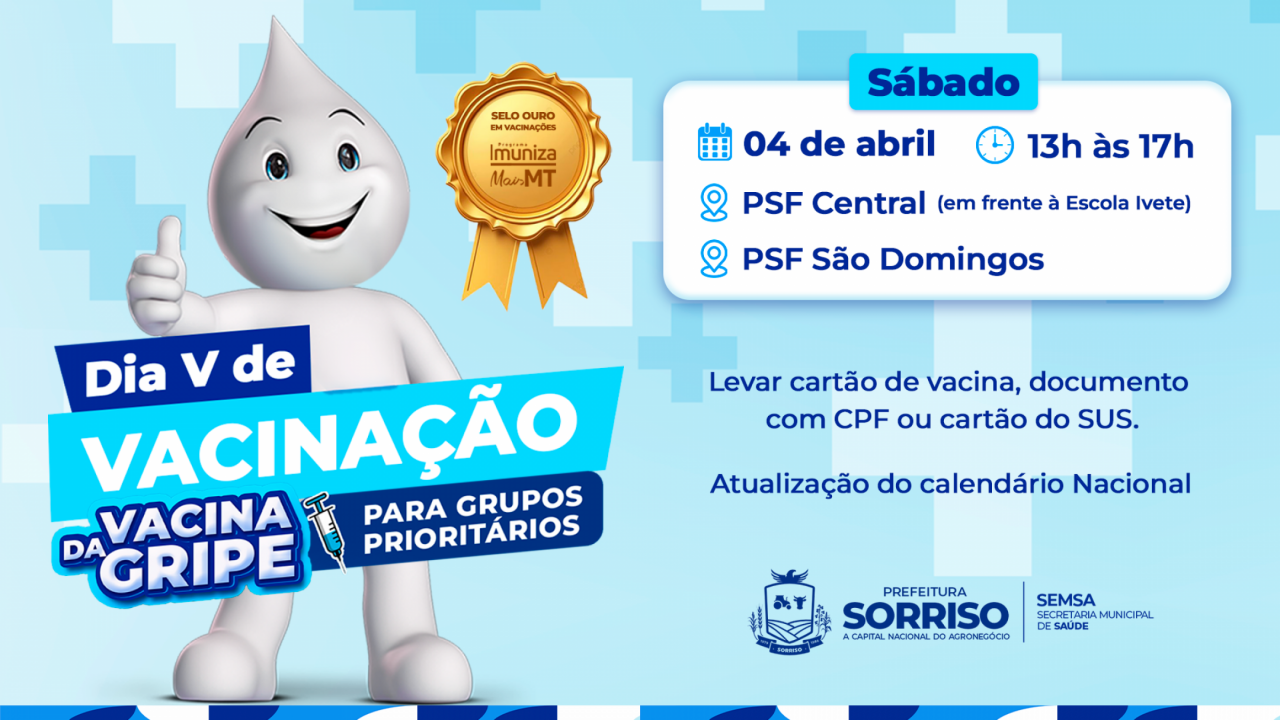 Sorriso inicia vacinação contra a gripe com 3,7 mil doses e abre UBSs no sábado de Páscoa