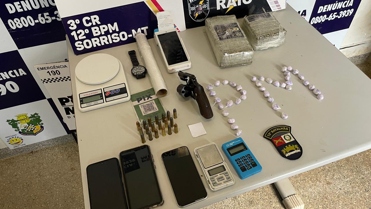 Tráfico de drogas é desarticulado pela PM no Jardim Botânico e arma de fogo é apreendida em Sorriso