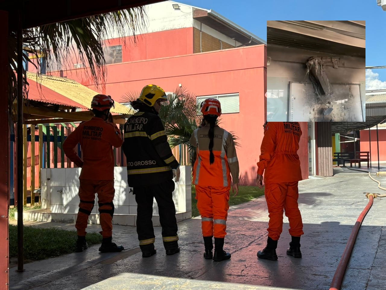 Incêndio em aparelho de ar-condicionado mobiliza equipes em escola particular de Sorriso
