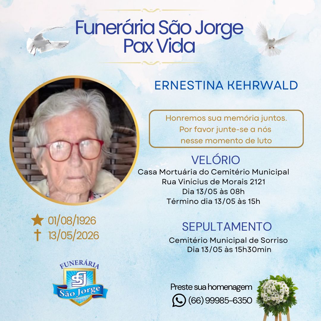 Morre aos 99 anos, Ernestina Kehrwald, Pioneira de Sorriso, mãe de ex-gestor da Rádio Sorriso