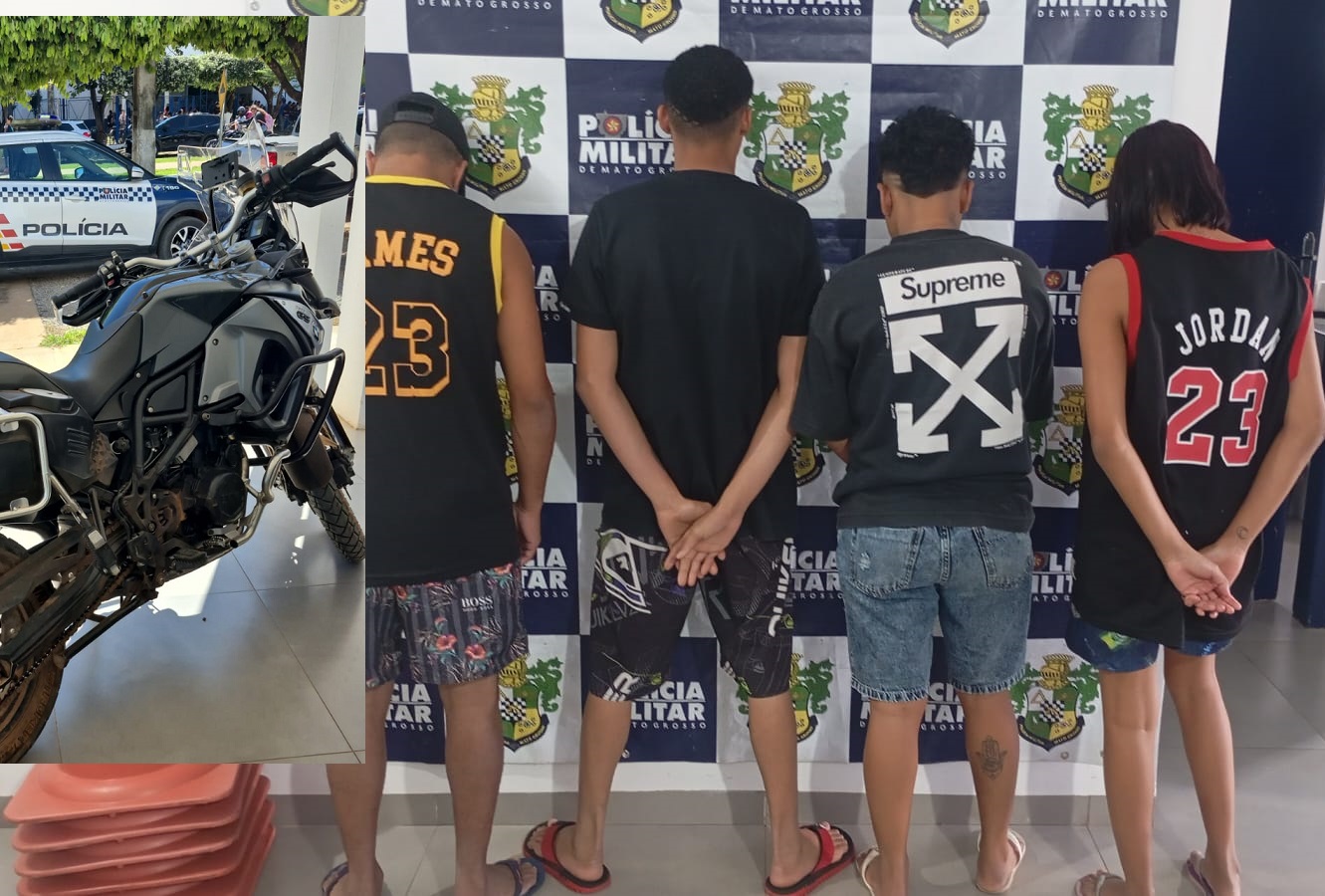 Motocicleta furtada em Sorriso é recuperada pela PM em mata de Ipiranga do Norte; quatro pessoas são presas